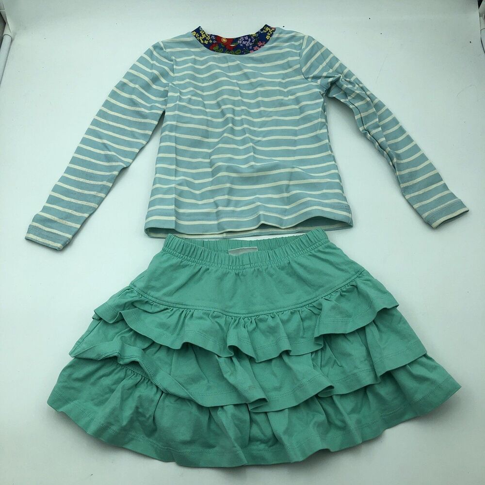 Hanna Andersson 2 Pc Girls Rash Guard Top & Tiered Ruffle Skirt 110 cm